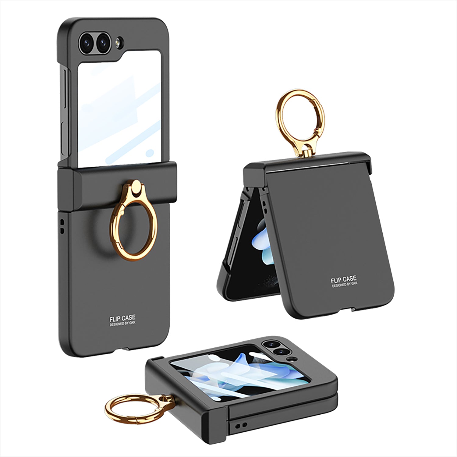 GKK For Samsung Galaxy Z Flip5 5G All-inclusive Hinge Phone Shell Tempered Glass Film Plastic Phone Case with Ring Holder GKK For Samsung Galaxy Z Flip5 5G All-inclusive Hinge Phone Shell Tempered Glass Film Plastic Phone Case with Ring Holder